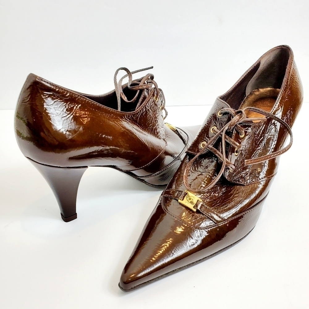 NEW Enrico Gibellieri Brown Patent Leather Heels